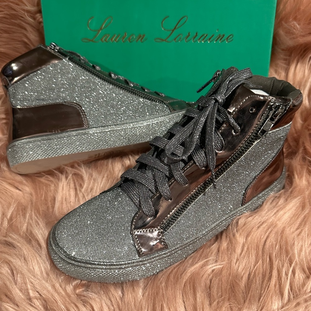 Lauren Lorraine Women's Sparkle High-Top Sneakers - Silver and Black